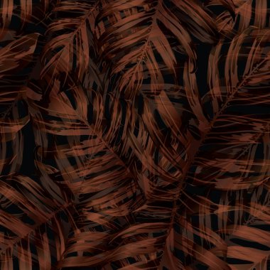 Palm Monstera Kusursuz Düzen. Turuncu Siyah Tropikal Yaz Arkaplanı. Plaj Ormanı Mayo Tasarımı Yaprakları. Lei Uyum. Retro Hawai baskısı. Egzotik doku. Botanik fayansları.