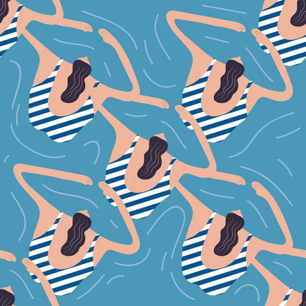 Swimmers Pool Seamless Pattern Summer Vector People Swimwear Healthy Lifestyle — Stock Vector