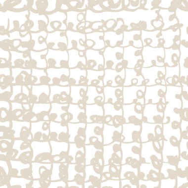 Bej beyaz ızgara deseni. Vektör shibori çizgisinde iz yok. Japon suluboya arka planı. Boyalı fayans. Geometrik çapraz desen. El çizimi Japon batik arka planı. Kimono suluboya