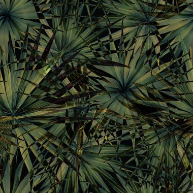 Palm Monstera Kusursuz Düzen. Yeşil Siyah Tropikal Yaz Arkaplanı. Plaj Ormanı Mayo Tasarımı Yaprakları. Lei Uyum. Klasik Hawai baskısı. Tropik Tekstil dokusu. Botanik döşemesi.