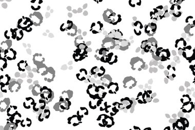Leopar siyah, beyaz, gri vektör arkaplan. Mürekkeple çizilmiş hayvan kamuflajı. Leopar desenli yaz arkaplanı. Doymuş kabile baskısı. Minimum geometrik Afrikalı kaplama şablonu. İzole edilmiş siluet.