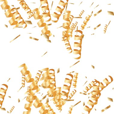  Altın konfetileri, kurdeleler. Parıldıyor. Bokeh geçmişi. Soyut altın yıldönümü davetiye şablonu. Düğün konsepti kartı. Uçan soyut parçacıklar. Patlama kutlama kartı.