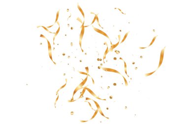  Altın konfetileri, kurdeleler. Parıldıyor. Bokeh geçmişi. Soyut altın yıldönümü davetiye şablonu. Düğün konsepti kartı. Uçan soyut parçacıklar. Patlama kutlama kartı.