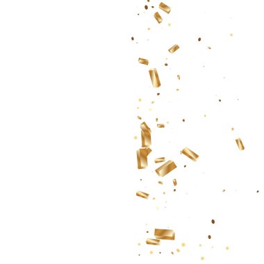  Altın konfetileri, kurdeleler. Parıldıyor. Bokeh geçmişi. Soyut altın yıldönümü davetiye şablonu. Düğün konsepti kartı. Uçan soyut parçacıklar. Patlama kutlama kartı.