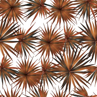 Palm Monstera Kusursuz Düzen. Turuncu Beyaz Tropikal Yaz Arkaplanı. Plaj Ormanı Mayo Tasarımı Yaprakları. Lei Uyum. Klasik Hawai baskısı. Tropik Tekstil dokusu. Botanik döşemesi.