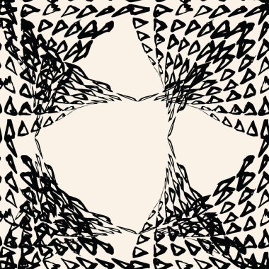 Üçgen desen. Siyah ve beyaz geometri arka planı. Yarım ton hister dokusu. Geometrik grafik tasarım. El çizimi Shibori baskısı. Tek renkli üçgen, dikişsiz desen. Eski baskı.