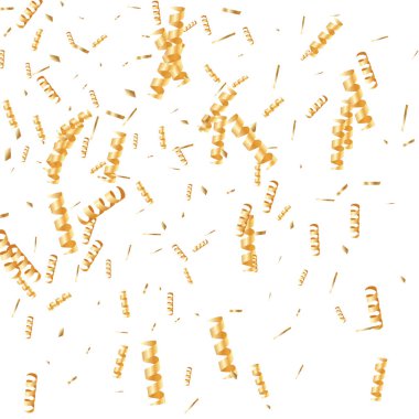  Altın konfetileri, kurdeleler. Parıldıyor. Bokeh geçmişi. Soyut altın yıldönümü davetiye şablonu. Düğün konsepti kartı. Uçan soyut parçacıklar. Patlama kutlama kartı.