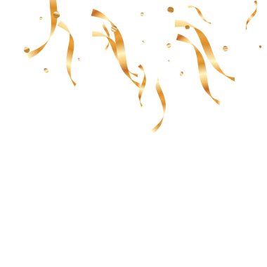  Altın konfetileri, kurdeleler. Parıldıyor. Bokeh geçmişi. Soyut altın yıldönümü davetiye şablonu. Düğün konsepti kartı. Uçan soyut parçacıklar. Patlama kutlama kartı.