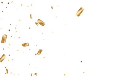  Altın konfetileri, kurdeleler. Parıldıyor. Bokeh geçmişi. Soyut altın yıldönümü davetiye şablonu. Düğün konsepti kartı. Uçan soyut parçacıklar. Patlama kutlama kartı.