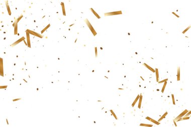  Altın konfetileri, kurdeleler. Parıldıyor. Bokeh geçmişi. Soyut altın yıldönümü davetiye şablonu. Düğün konsepti kartı. Uçan soyut parçacıklar. Patlama kutlama kartı.