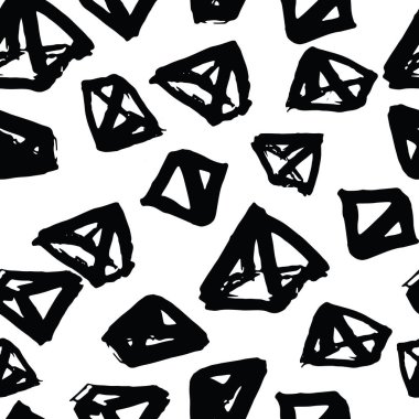 Üçgen desen. Siyah ve beyaz geometrik dikişsiz doku. Düz vektör tasarım baskısı. Fütürist grafik tekrar eden fayans. Basit geometri arkaplanı. Modern soyut doğrusal süs. 