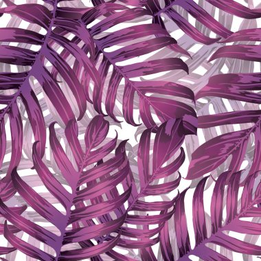 Palm Monstera Kusursuz Düzen. Magenta Tropik Yaz Arkaplanı. Plaj Ormanı Mayo Tasarımı Yaprakları. Lei Uyum. Retro Hawai baskısı. Egzotik doku. Botanik fayansları.