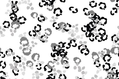 Leopar siyah, beyaz, gri vektör arkaplan. Mürekkeple çizilmiş hayvan kamuflajı. Leopar desenli yaz arkaplanı. Doymuş kabile baskısı. Minimum geometrik Afrikalı kaplama şablonu. İzole edilmiş siluet.