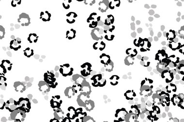 Leopar siyah, beyaz, gri vektör arkaplan. Mürekkeple çizilmiş hayvan kamuflajı. Leopar desenli yaz arkaplanı. Doymuş kabile baskısı. Minimum geometrik Afrikalı kaplama şablonu. İzole edilmiş siluet.