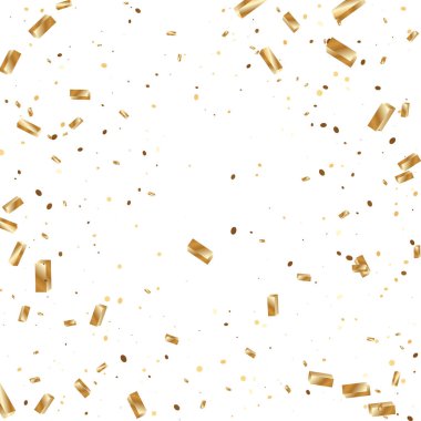  Altın konfetileri, kurdeleler. Parıldıyor. Bokeh geçmişi. Soyut altın yıldönümü davetiye şablonu. Düğün konsepti kartı. Uçan soyut parçacıklar. Patlama kutlama kartı.