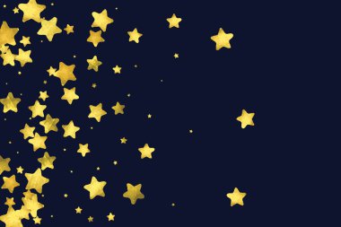 Yıldız altın konfetisi. Işık vektörü arka planı kutlar. Suluboya altın parıltılar ve noktalar. Makbuz arkaplanı. Noel partisi davetiye şablonu. Düşen altın konfetileri. Parıldayan arkaplan. 