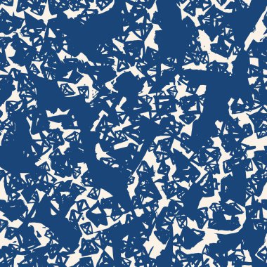 Üçgen desen. Mavi, beyaz, geometrik, dikişsiz doku. Düz vektör tasarım baskısı. Mimalistik grafik tekrar eden fayans. Suluboya geometri arka planı. Soyut soyut doğrusal süsleme