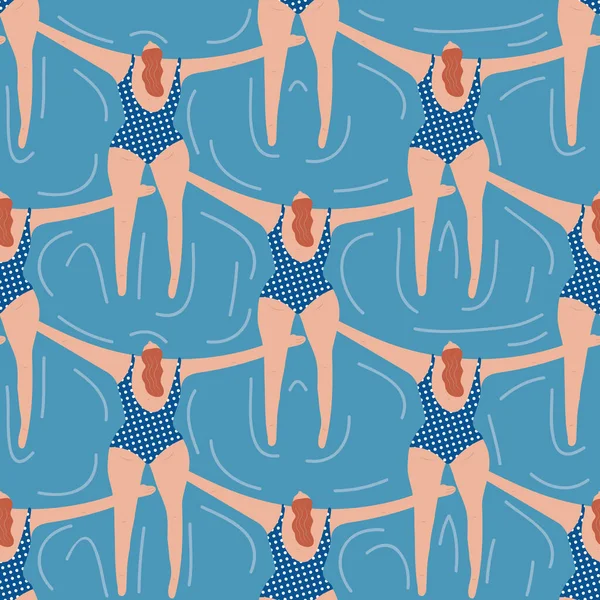 Swimmers Pool Seamless Pattern Summer Vector People Swimwear Healthy Lifestyle — Stock Vector