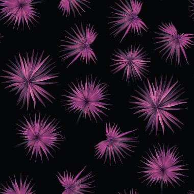 Palm Monstera Kusursuz Düzen. Siyah Pembe Tropik Yaz Arkaplanı. Plaj Ormanı Mayo Tasarımı Yaprakları. Lei Uyum. Klasik Hawai baskısı. Egzotik doku. Botanik fayansları.