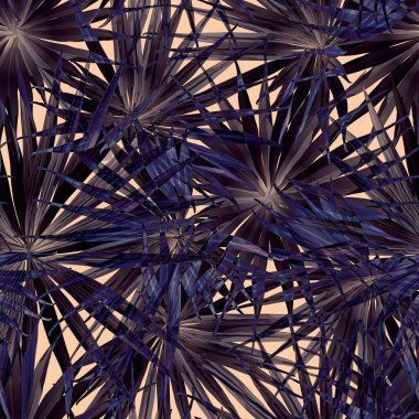 Palm Monstera Kusursuz Düzen. Indigo Tropik Yaz Arkaplanı. Plaj Ormanı Mayo Tasarımı Yaprakları. Lei Uyum. Retro Hawai baskısı. Tropik Tekstil dokusu. Botanik fayansları.
