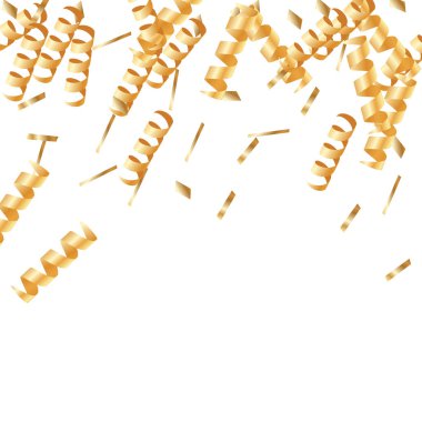  Altın konfetileri, kurdeleler. Parıldıyor. Bokeh geçmişi. Soyut altın yıldönümü davetiye şablonu. Düğün konsepti kartı. Uçan soyut parçacıklar. Patlama kutlama kartı.