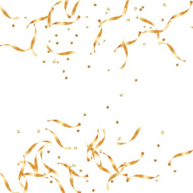  Altın konfetileri, kurdeleler. Parıldıyor. Bokeh geçmişi. Soyut altın yıldönümü davetiye şablonu. Düğün konsepti kartı. Uçan soyut parçacıklar. Patlama kutlama kartı.