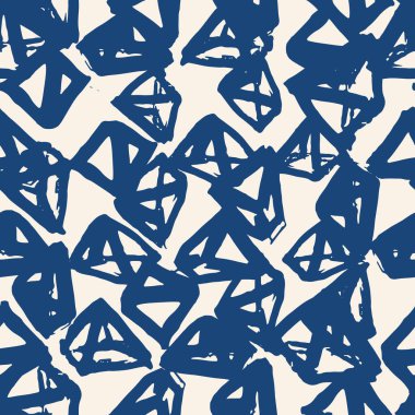 Üçgen desen. İndigo geometrik dikişsiz doku. Tek renkli vektör tasarımı baskısı. Moda grafik tekrarı baskısı. Basit geometri arkaplanı. Modern soyut doğrusal süs. 