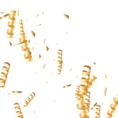  Altın konfetileri, kurdeleler. Parıldıyor. Bokeh geçmişi. Soyut altın yıldönümü davetiye şablonu. Düğün konsepti kartı. Uçan soyut parçacıklar. Patlama kutlama kartı.