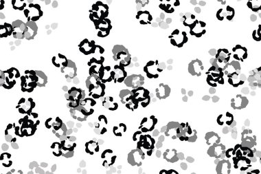 Leopar siyah, beyaz, gri vektör arkaplan. Mürekkeple çizilmiş hayvan kamuflajı. Leopar desenli yaz arkaplanı. Doymuş kabile baskısı. Minimum geometrik Afrikalı kaplama şablonu. İzole edilmiş siluet.