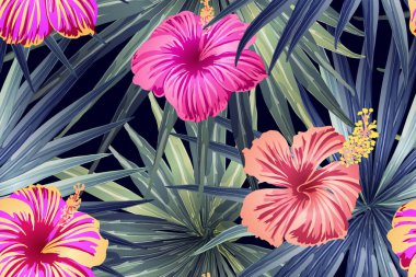 Yeşil kırmızı egzotik desen. Canavar yaprakları ve amber çiçekleri yaz baskısı. Doymuş büyük çiçekli mayo izi. Yatay romantik vahşi vektör egzotik fayans. Aşırı doğal botanik tasarımı.