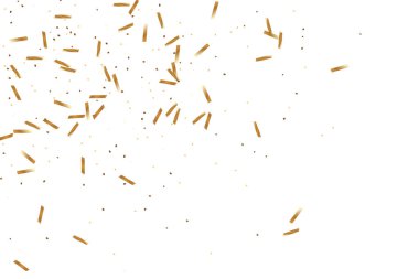  Altın konfetileri, kurdeleler. Parıldıyor. Bokeh geçmişi. Soyut altın yıldönümü davetiye şablonu. Düğün konsepti kartı. Uçan soyut parçacıklar. Patlama kutlama kartı.