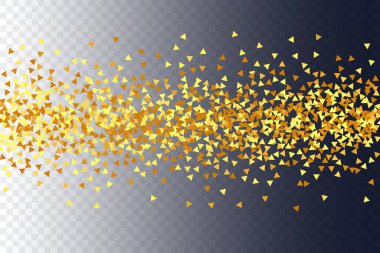 Rastgele Gelin Arkaplanı. Folyo Sınırı. Soyut Iridescent doğum günü kartı. Şeffaf Arkaplanda Altın Konfeti. İzole edilmiş Altın Toz Parçacıkları. Geometrik Yıldönümü Arkaplanı. Vektör Yuvarlak Bokeh.