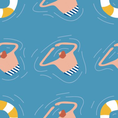 Havuzdaki yüzücüler pürüzsüz. Mayolu yaz vektörleri. Sağlıklı yaşam tarzı Hawai 'li turistler. Denizin en iyi manzaralı insanları. Erkekler ve kızlar için plaj ıslak partisi. Suda yüzücüler. 