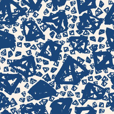 Üçgen desen. Mavi, beyaz, geometrik, dikişsiz doku. Tek renkli vektör tasarımı baskısı. Japonca grafik tekrar eden fayans. Kimono geçmişi. Soyut soyut doğrusal süsleme. 