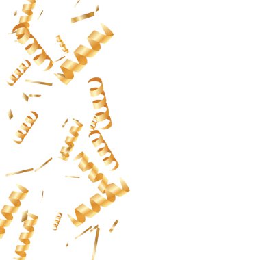  Altın konfetileri, kurdeleler. Parıldıyor. Bokeh geçmişi. Soyut altın yıldönümü davetiye şablonu. Düğün konsepti kartı. Uçan soyut parçacıklar. Patlama kutlama kartı.