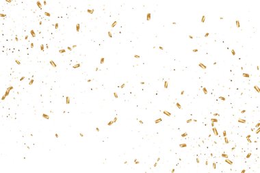  Altın konfetileri, kurdeleler. Parıldıyor. Bokeh geçmişi. Soyut altın yıldönümü davetiye şablonu. Düğün konsepti kartı. Uçan soyut parçacıklar. Patlama kutlama kartı.