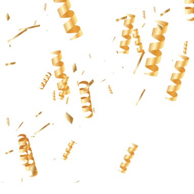  Altın konfetileri, kurdeleler. Parıldıyor. Bokeh geçmişi. Soyut altın yıldönümü davetiye şablonu. Düğün konsepti kartı. Uçan soyut parçacıklar. Patlama kutlama kartı.