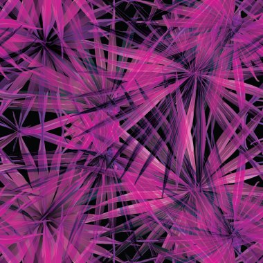 Palm Monstera Kusursuz Düzen. Siyah Pembe Tropik Yaz Arkaplanı. Plaj Ormanı Mayo Tasarımı Yaprakları. Lei Uyum. Klasik Hawai baskısı. Egzotik doku. Botanik fayansları.