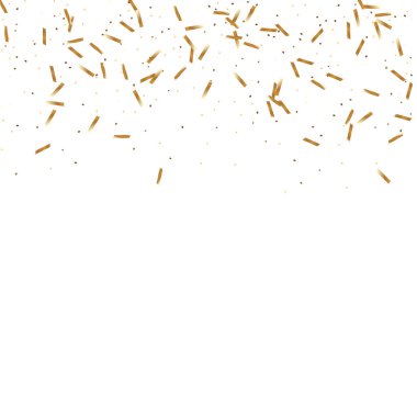  Altın konfetileri, kurdeleler. Parıldıyor. Bokeh geçmişi. Soyut altın yıldönümü davetiye şablonu. Düğün konsepti kartı. Uçan soyut parçacıklar. Patlama kutlama kartı.