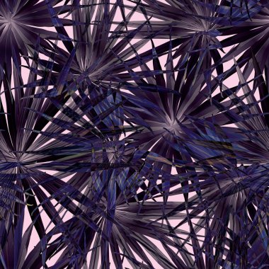 Palm Monstera Kusursuz Düzen. Mavi Siyah Tropikal Yaz Arkaplanı. Plaj Ormanı Mayo Tasarımı Yaprakları. Lei Uyum. Retro Hawai baskısı. Egzotik doku. Botanik fayansları.