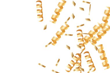  Altın konfetileri, kurdeleler. Parıldıyor. Bokeh geçmişi. Soyut altın yıldönümü davetiye şablonu. Düğün konsepti kartı. Uçan soyut parçacıklar. Patlama kutlama kartı.