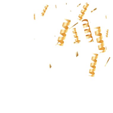  Altın konfetileri, kurdeleler. Parıldıyor. Bokeh geçmişi. Soyut altın yıldönümü davetiye şablonu. Düğün konsepti kartı. Uçan soyut parçacıklar. Patlama kutlama kartı.