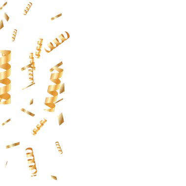  Altın konfetileri, kurdeleler. Parıldıyor. Bokeh geçmişi. Soyut altın yıldönümü davetiye şablonu. Düğün konsepti kartı. Uçan soyut parçacıklar. Patlama kutlama kartı.