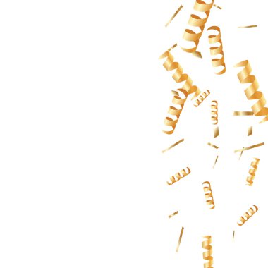  Altın konfetileri, kurdeleler. Parıldıyor. Bokeh geçmişi. Soyut altın yıldönümü davetiye şablonu. Düğün konsepti kartı. Uçan soyut parçacıklar. Patlama kutlama kartı.