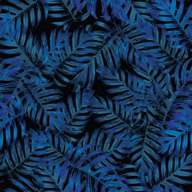 Palm Monstera Kusursuz Düzen. Indigo Tropik Yaz Arkaplanı. Plaj Ormanı Mayo Tasarımı Yaprakları. Lei Uyum. Klasik Hawai baskısı. Tropik Tekstil dokusu. Botanik fayansları.