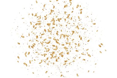  Altın konfetileri, kurdeleler. Parıldıyor. Bokeh geçmişi. Soyut altın yıldönümü davetiye şablonu. Düğün konsepti kartı. Uçan soyut parçacıklar. Patlama kutlama kartı.