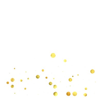 Yuvarlak altın konfetisi. Işık vektörü arka planı kutlar. Suluboya altın parıltılar ve noktalar. Patlama arkaplanı. Lüks davetiye şablonu. Düşen altın konfetileri. Parıldayan arkaplan. 