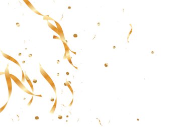  Altın konfetileri, kurdeleler. Parıldıyor. Bokeh geçmişi. Soyut altın yıldönümü davetiye şablonu. Düğün konsepti kartı. Uçan soyut parçacıklar. Patlama kutlama kartı.