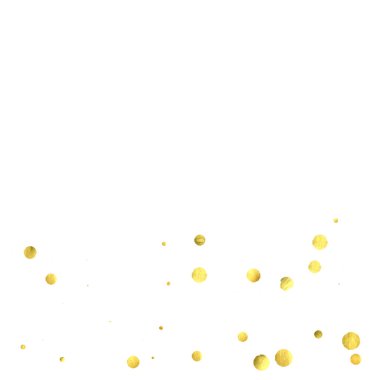 Yuvarlak altın konfetisi. Parıldayan vektör arka planı kutlar. Suluboya altın parıltılar ve noktalar. Makbuz arkaplanı. Noel partisi davetiye şablonu. Düşen altın konfetileri. Parıldayan arkaplan. 