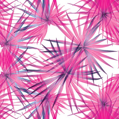 Palm Monstera Kusursuz Düzen. Magenta Tropik Yaz Arkaplanı. Plaj Ormanı Mayo Tasarımı Yaprakları. Lei Uyum. Retro Hawai baskısı. Tropik Tekstil dokusu. Botanik döşemesi.